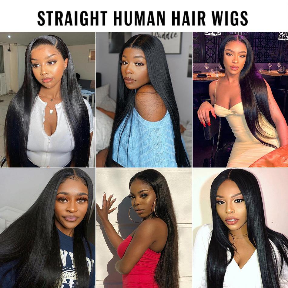 Pre Plucked HD Transparent Straight Brazilian Human Hair Lace Front Wig For Black Women Glueless High Density - 假发