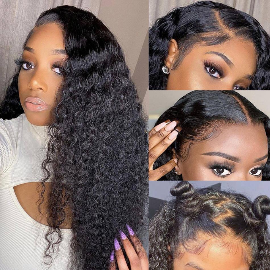 Real Human Hair HD Lace Front Wig Deep Curly Wave Frontal Wig Pre Plucked - 