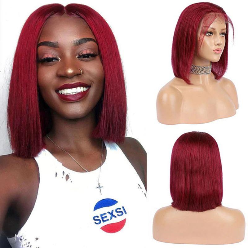 Pre Plucked Pink Bob Lace Front Wig Blonde Red Purple Blue Green Frontal Wig - 