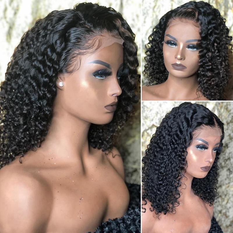 Pre Plucked Deep Curly Wave Bob Lace Front Wig Hd Transparent Lace High Density - 