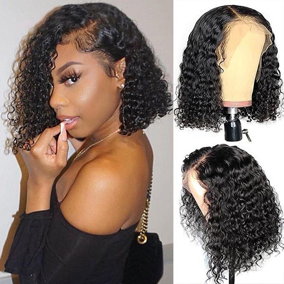HD Transparent Short Bob Style Kinky Curly Lace Front Wig Pre Plucked - 
