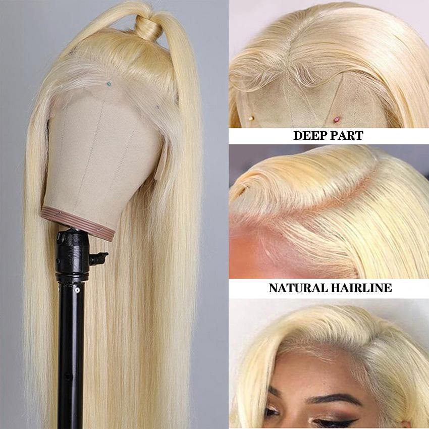613 Blonde Straight Human Hair HD Transparent Lace Front Wig Pre Plucked - 