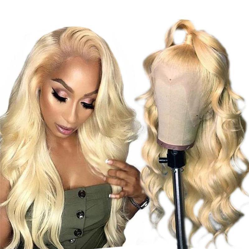 Blonde 613 Body Wave Human Hair HD Transparent Lace Lace Frontal Wig Pre Plucked - 