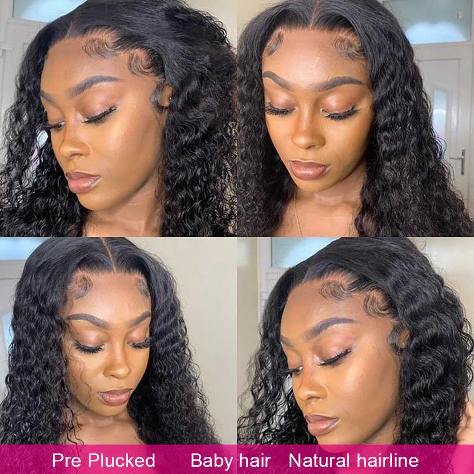 Real Human Hair HD Lace Front Wig Deep Curly Wave Frontal Wig Pre Plucked - 假发