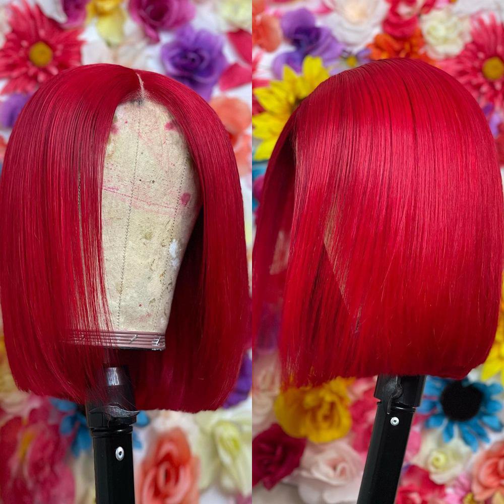 Pre Plucked HD Transparent Lace Reb Bob Lace Frontal Wig Deep Part High Quality - 