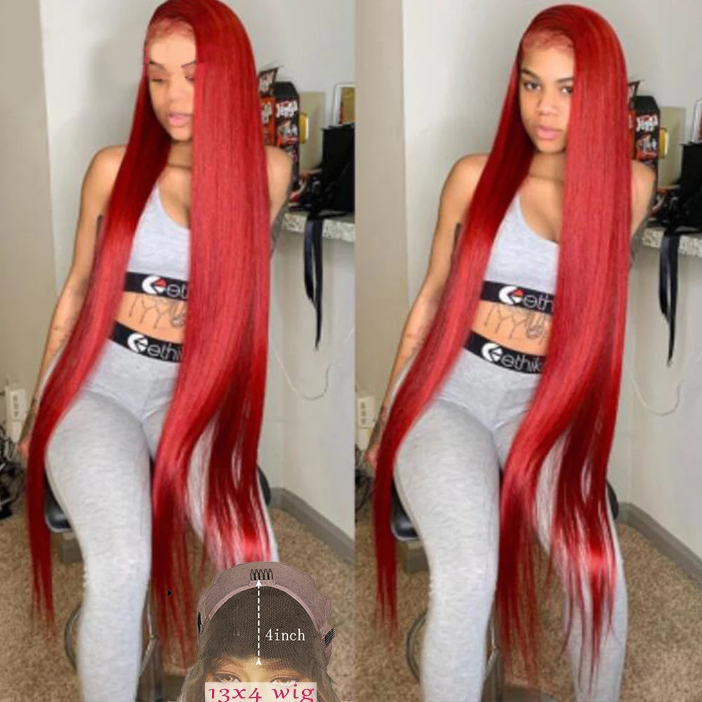 Pre Plucked 99J Burgundy Red Straight Virgin Human Hair Lace Front Wig For Black Women
