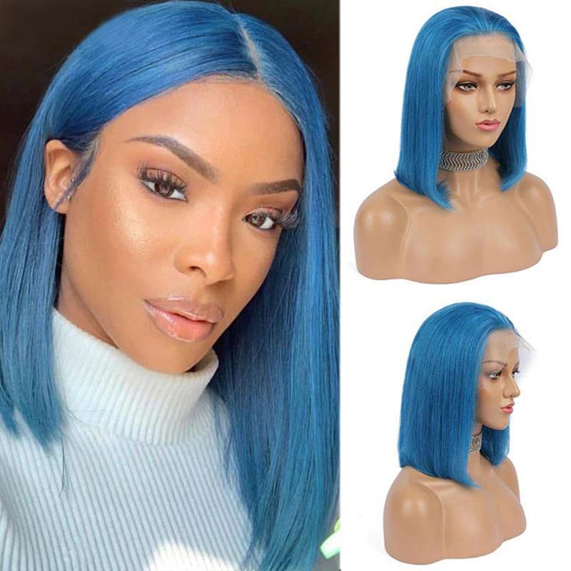 Pre Plucked Pink Bob Lace Front Wig Blonde Red Purple Blue Green Frontal Wig - 