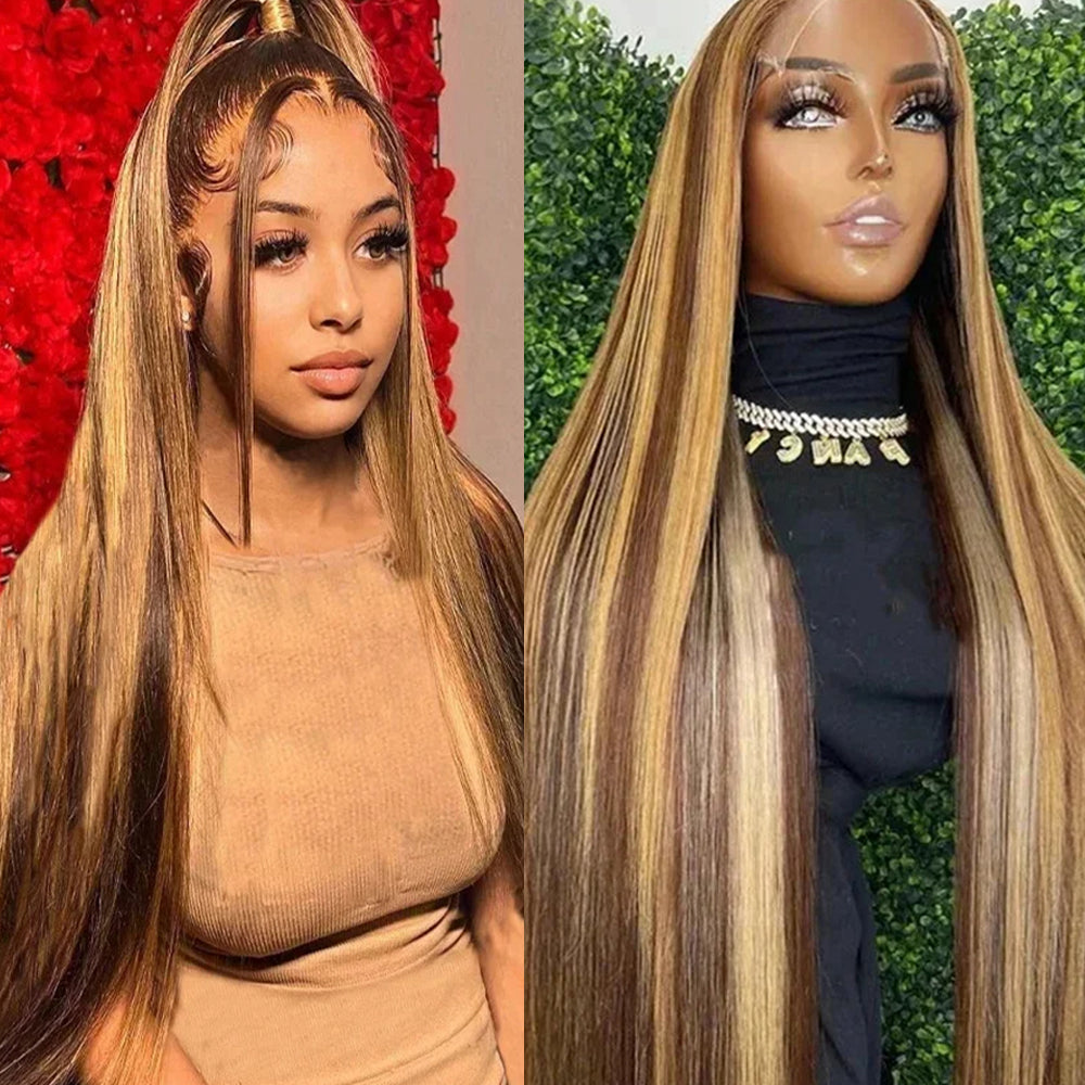 Wholesale Raw Brazilian Hair Highlight Brown Color Human Hair Wigs 13x4 Lace Frontal 100% Human Hair Glueless Wigs for Black Women