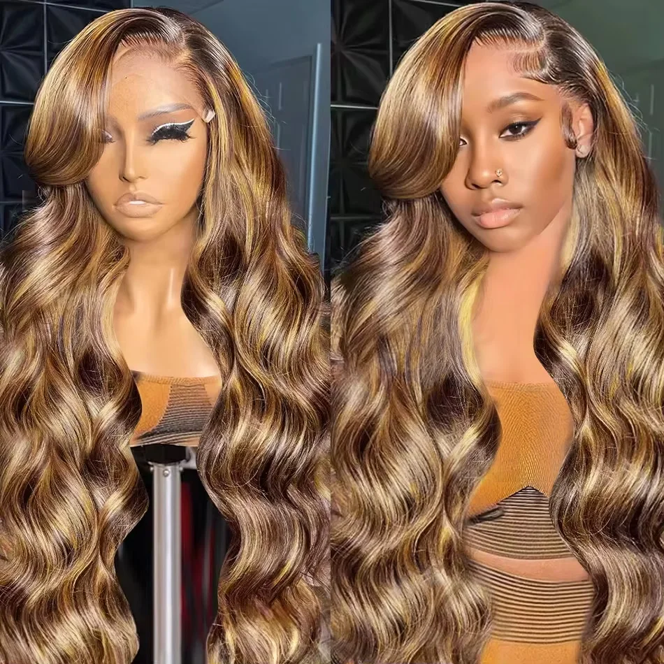 Yeswigs Honey Blonde Highlight Color Body Wave Wigs 100% Human Hair 13x6 Hd Lace Frontal Wig Glueless 4/27# Color 13x4 Lace Frontal Wigs for Black Women