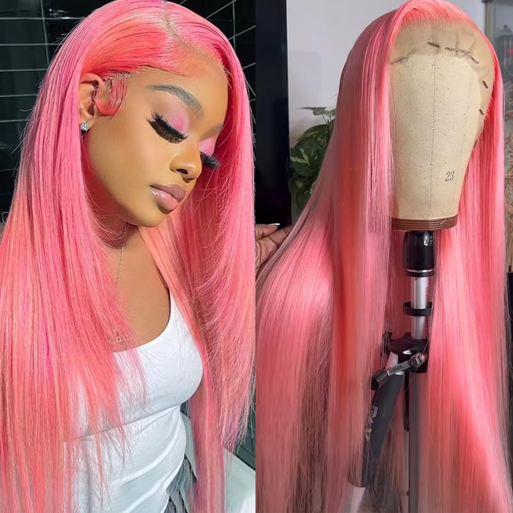 Yeswigs Pink Color Reay to Go Glueless Wigs Raw Vietnamese Virgin Hair Bone Straight 13x4 Lace Front Human Hair Hd Lace Frontal Wigs On Clearance