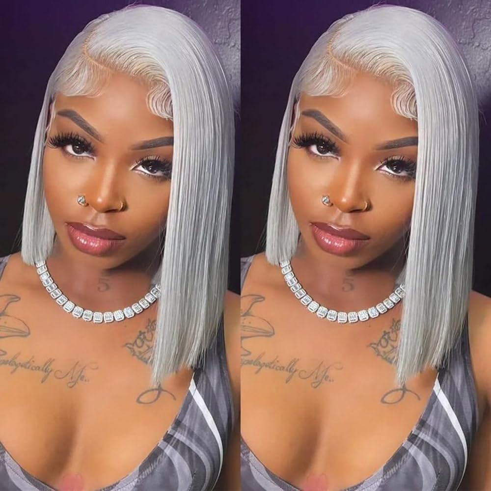 Yeswigs Grey Color Reay to Go Pixie Cut Bone Straight Short Bob Glueless Wigs Raw Vietnamese Virgin Hair Pixie Cut Bone Straight 13x4 Lace Front Human Hair Hd Lace Frontal Wigs On Clearance