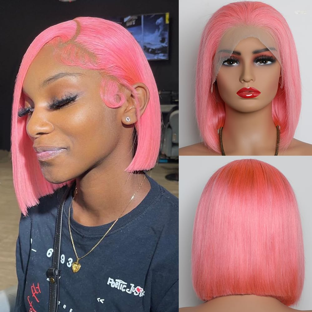 Yeswigs Pink Color Reay to Go Pixie Cut Bone Straight Short Bob Glueless Wigs Raw Vietnamese Virgin Hair Pixie Cut Bone Straight 13x4 Lace Front Human Hair Hd Lace Frontal Wigs On Clearance