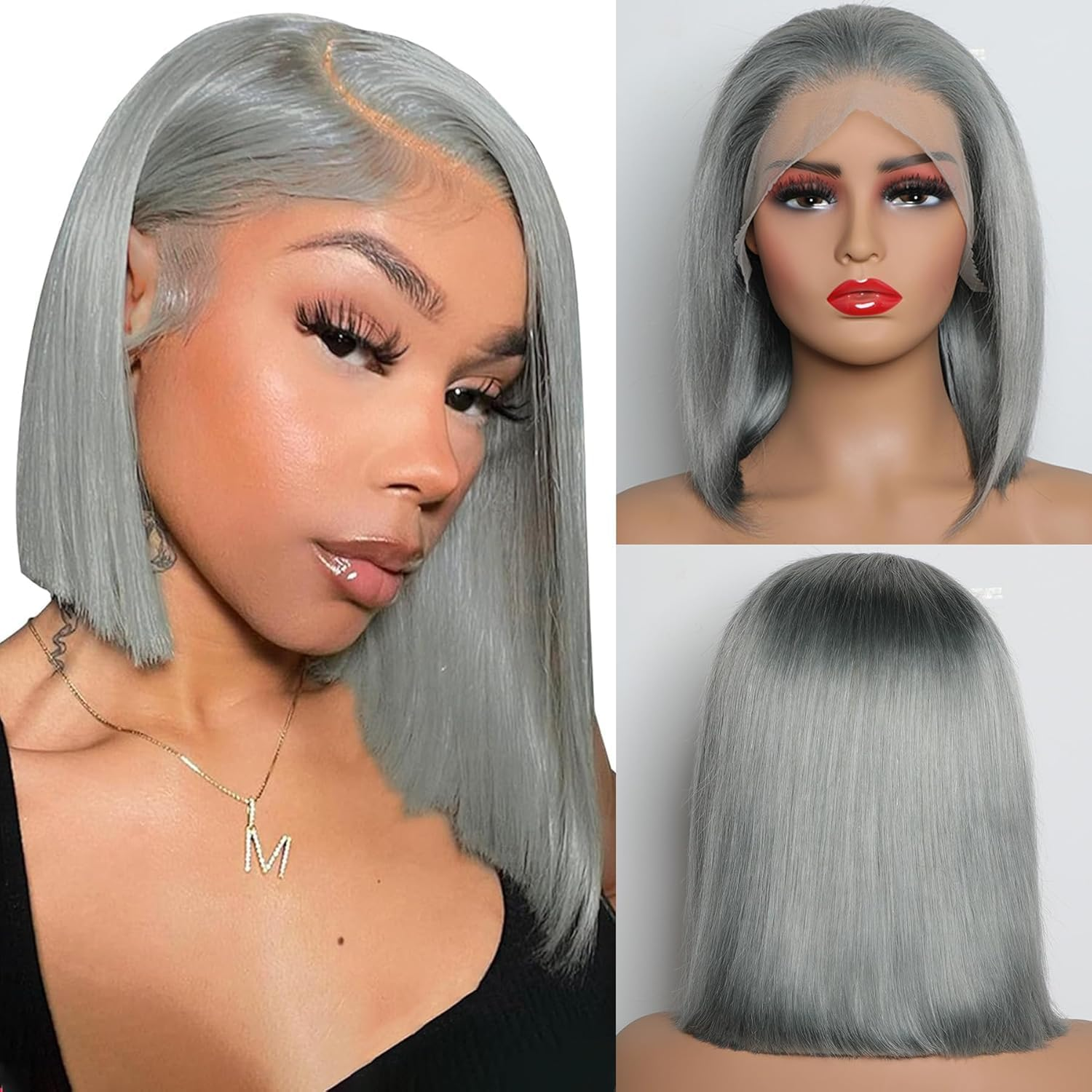Yeswigs Grey Color Reay to Go Pixie Cut Bone Straight Short Bob Glueless Wigs Raw Vietnamese Virgin Hair Pixie Cut Bone Straight 13x4 Lace Front Human Hair Hd Lace Frontal Wigs On Clearance