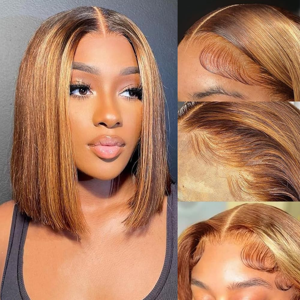 Yeswigs Highlight 4/27 Color Pixie Cut Bone Straight Short Bob Glueless Wigs Raw Vietnamese Virgin Hair On Sale