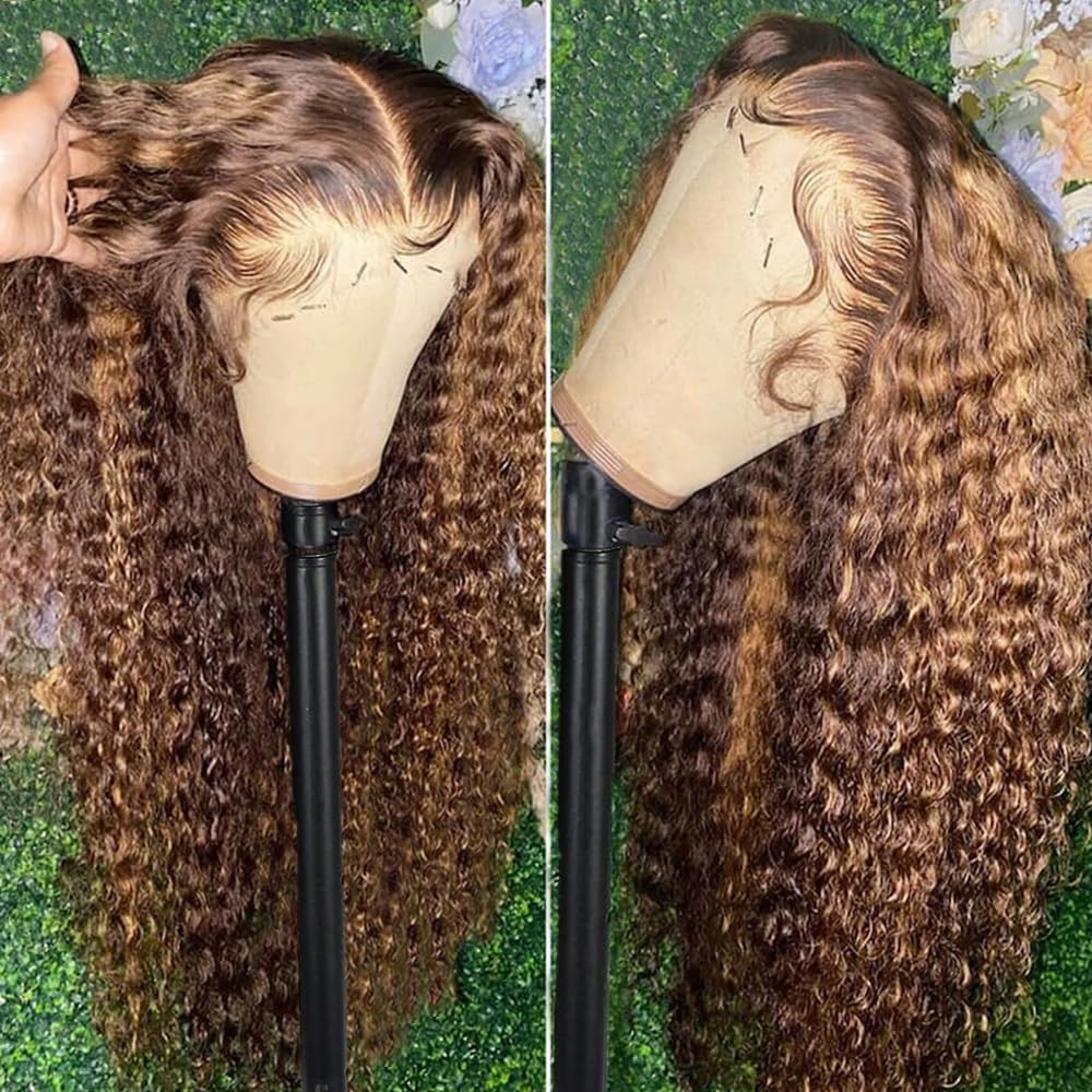 Cheap Raw Vietnamese Hair Honey Blonde Highlight Kinky Curly Lace Front Wigs Human Hair Hd Lace Wigs Glueless for Black Women