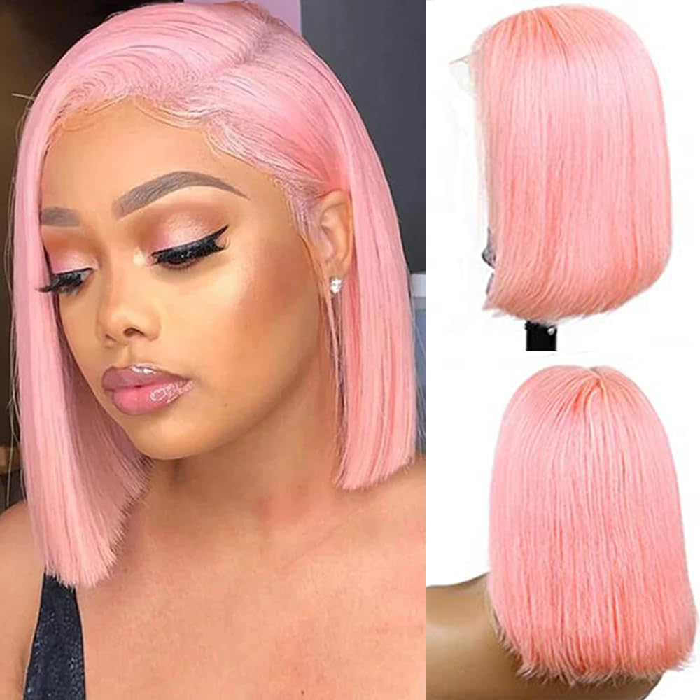 Yeswigs Pink Color Reay to Go Pixie Cut Bone Straight Short Bob Glueless Wigs Raw Vietnamese Virgin Hair Pixie Cut Bone Straight 13x4 Lace Front Human Hair Hd Lace Frontal Wigs On Clearance