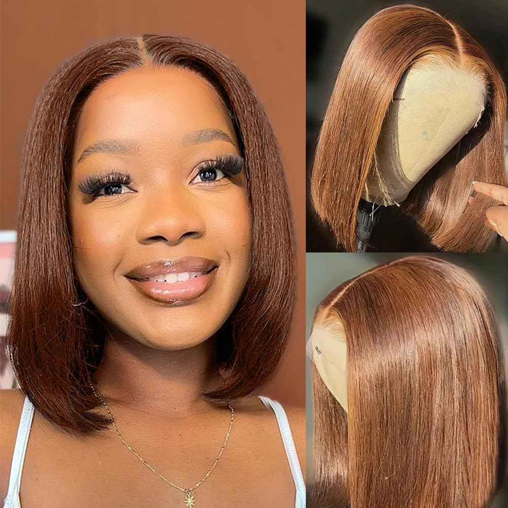Yeswigs Chocolate Brown Color Pixie Cut Bone Straight Short Bob Glueless Wigs Raw Vietnamese Virgin Hair for Black Women