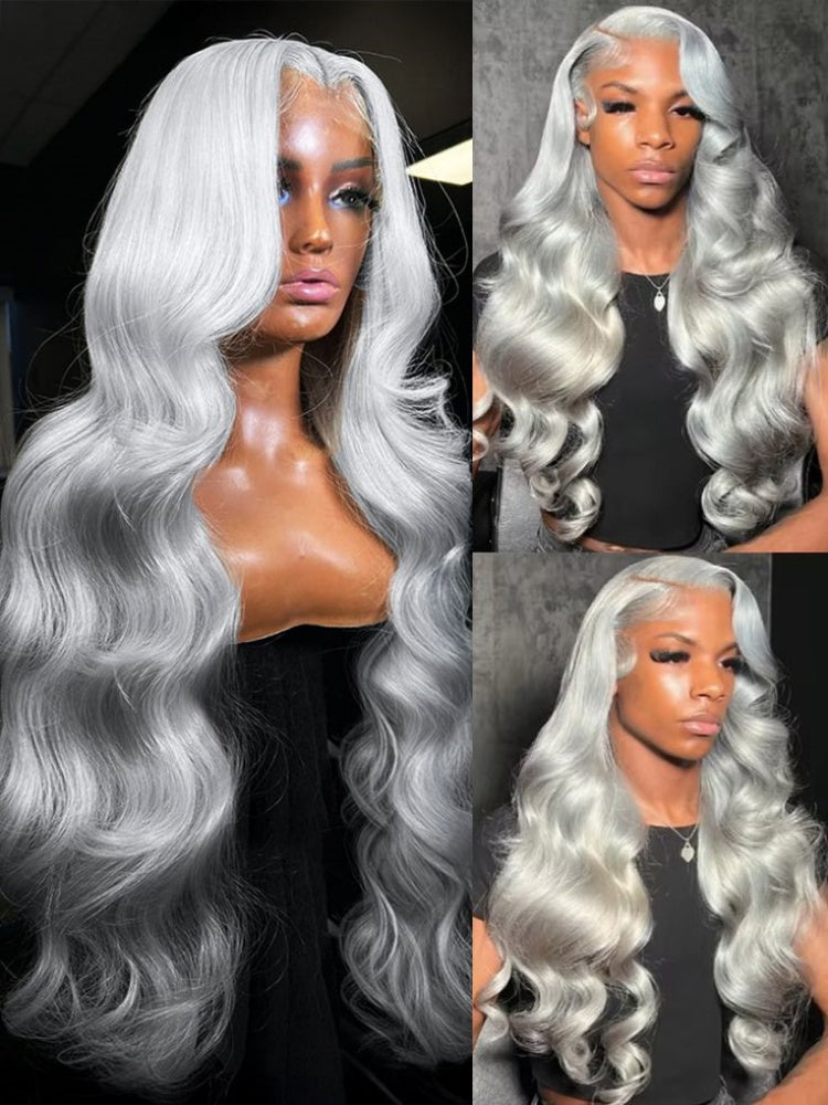 Yeswigs Sliver Grey Color 13x4 13x6 Hd Lace Frontal Wigs Body Wave Wigs Human Hair Raw Vietnamese Hair  Pre Plucked Glueless Wigs  Lace Wigs Human Hair for Black Women
