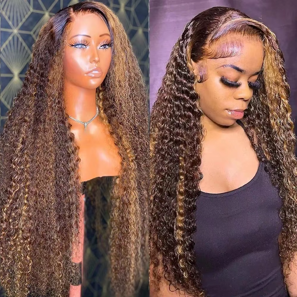 Yeswigs Raw Vietnamese Hair Honey Blonde Highlight Wig Kinky Curly Wave Wigs Human Hair 13x6 Hd Lace Frontal Wig Pre Plucked Glueless Natural Color Kinky Curly 13x4 Lace Wigs Human Hair for Black Women