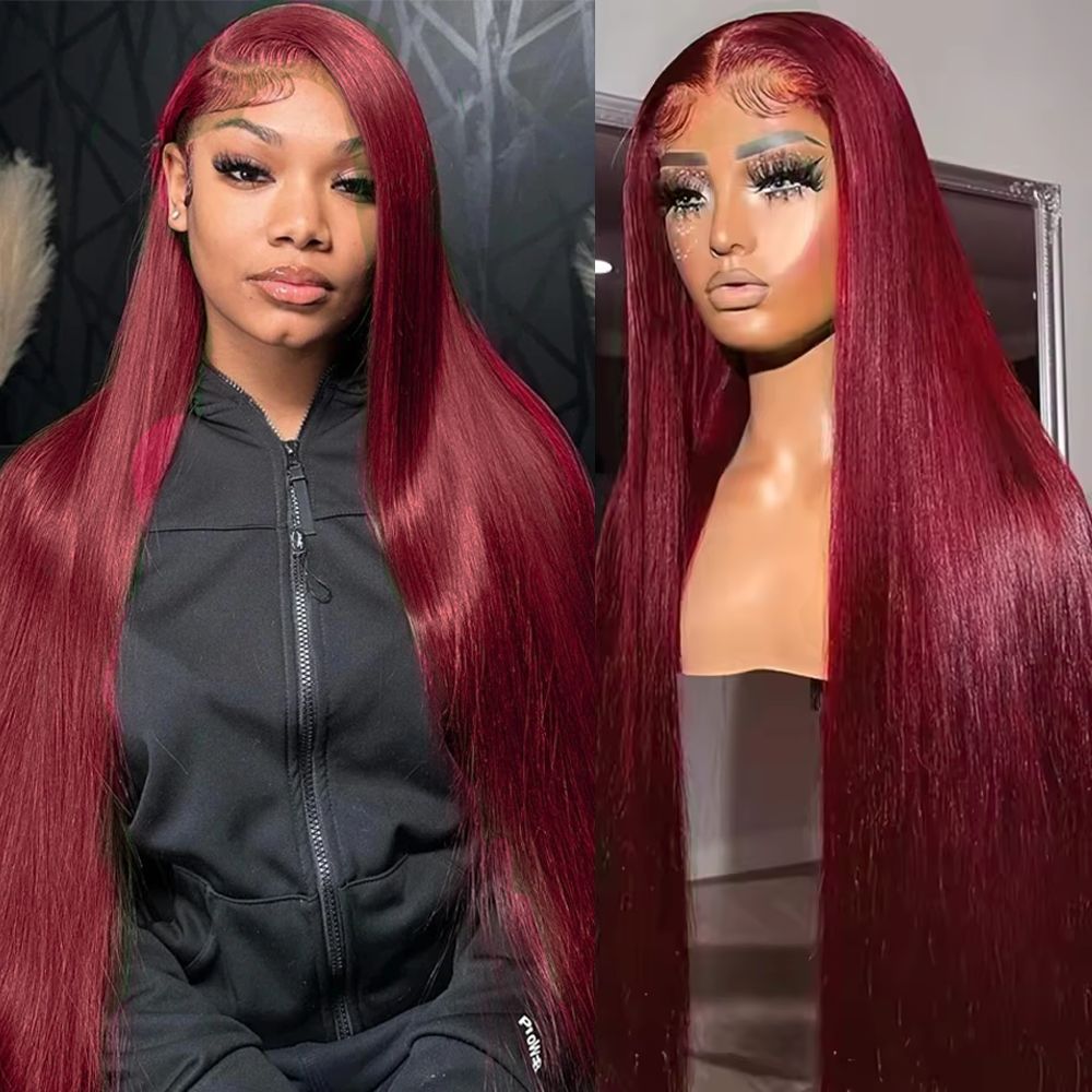 Glueless Wigs Raw Hair Burgundy 99J Color Bone Straight Human Hair Wigs 13x4 13x6 HD Full Lace Frontal Human Hair 4x4 Lace Closure Glueless Wig for Black Women