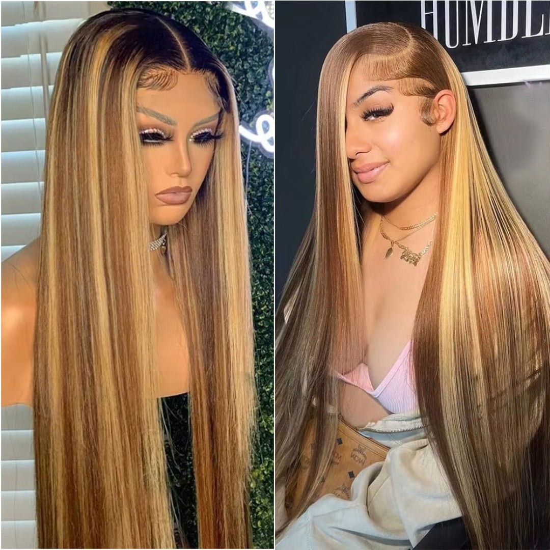 Raw Brazilian Hair Gluless Wigs Honey Blonde Highlight Color 4/27 Straight Lace Front Wigs Human Hair 13x4 Full Hd Lace Wigs Glueless Cheap 13x6 Hd Lace Front Wig for Black Women