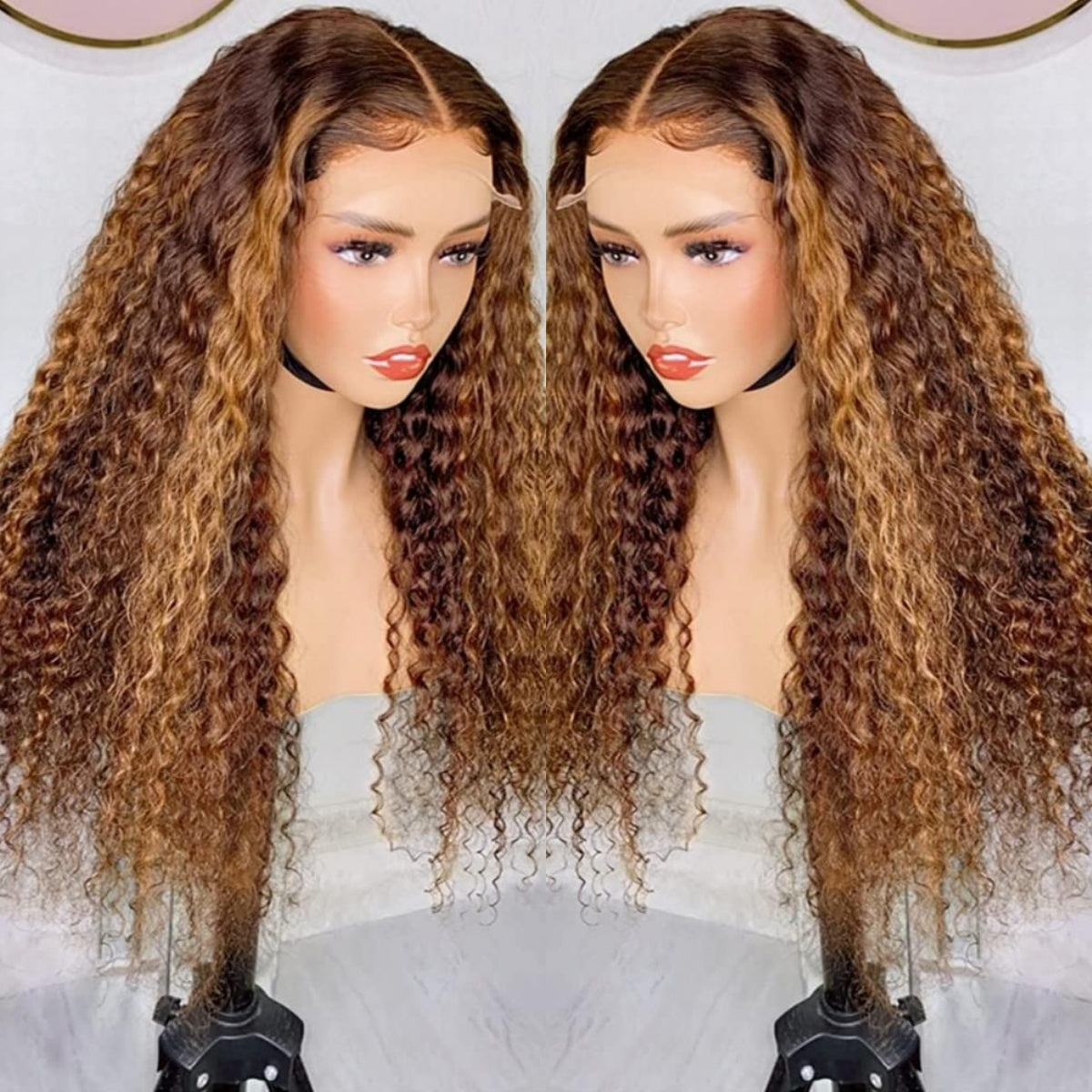 Cheap Raw Vietnamese Hair Blonde Highlight Color Glueless Wigs 13x6 Lace Frontal Wigs Kinky Curly Wave Pre Plucked HD Lace Fronal Wigs for Black Women