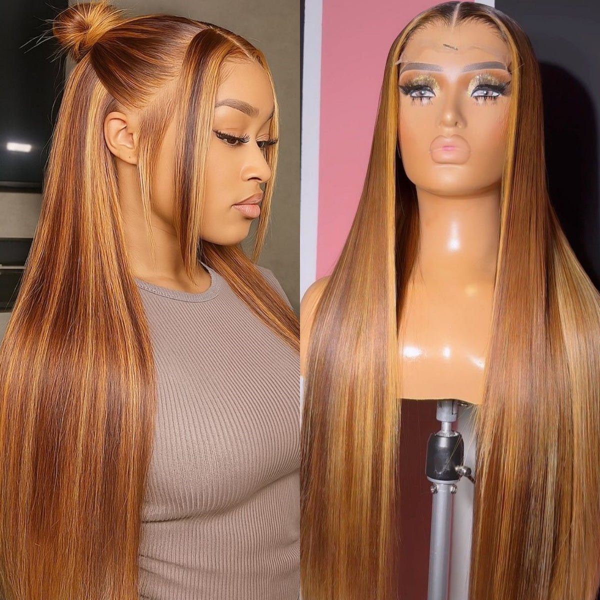 Cheap Honey Blonde Highlight Color Straight Lace Front Wigs Human Hair 13x4 Full Hd Lace Wigs Glueless Cheap 13x6 Hd Lace Front Wig for Black Women