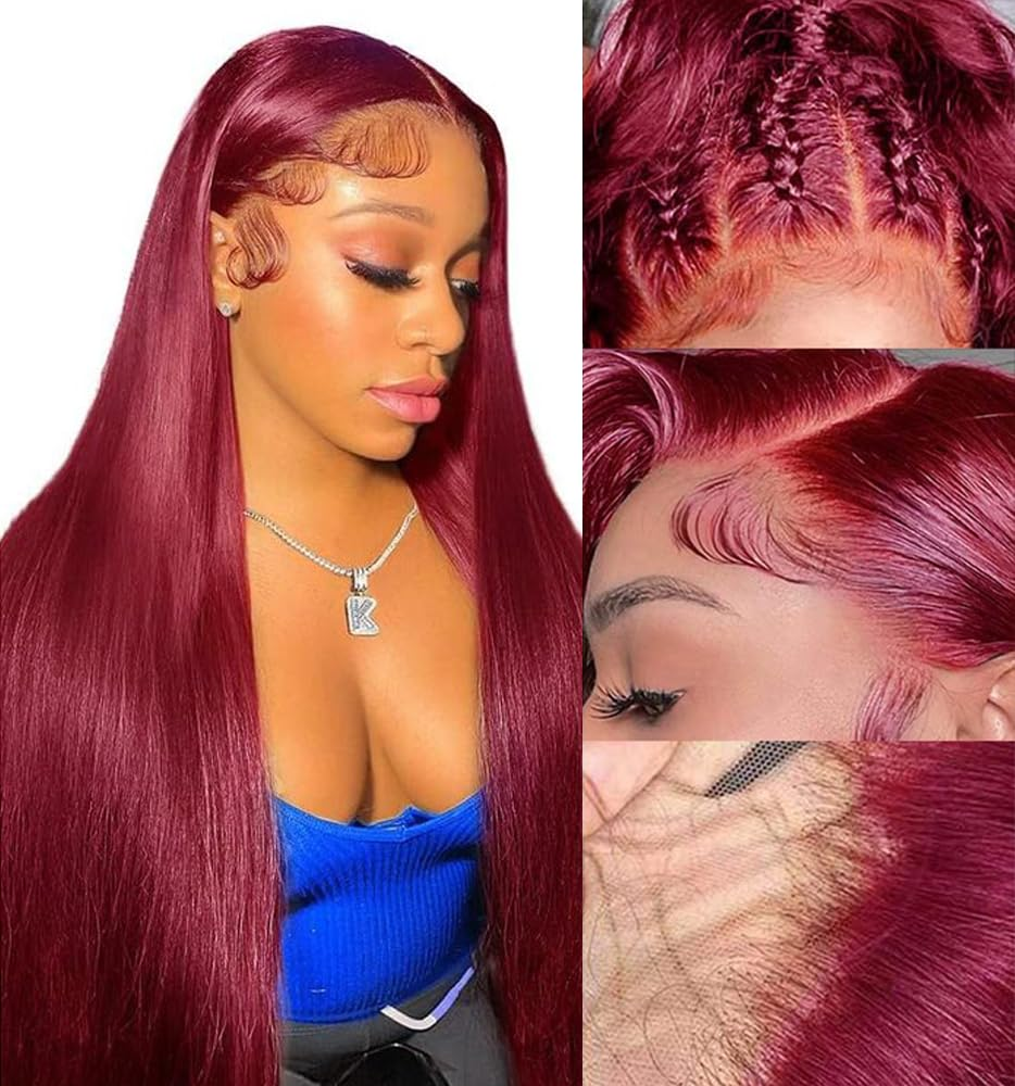 Wholesale Raw Vietnamese Hair Burgundy 99J Color Bone Straight Human Hair Wigs 13x4 13x6 HD Full Lace Frontal Human Hair 4x4 Lace Closure Glueless Wig for Black Women