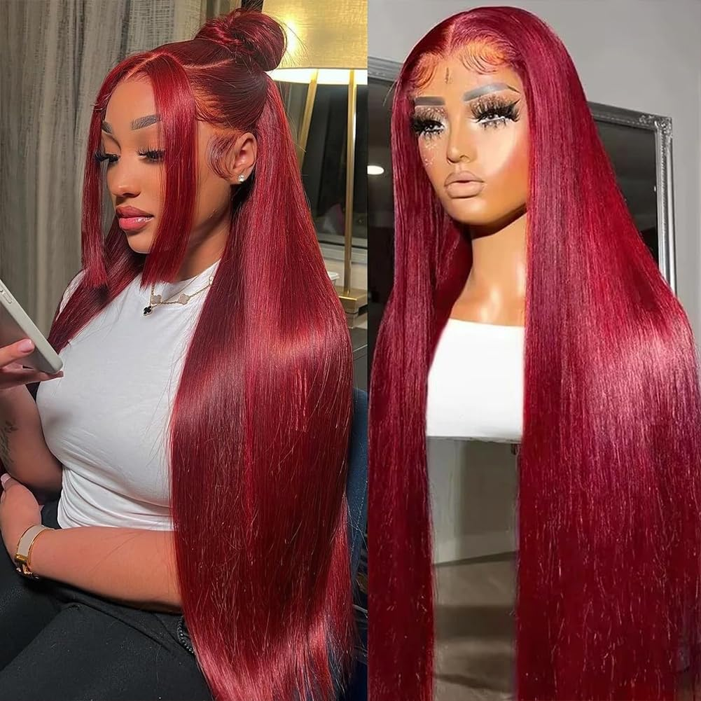 Wholesale Raw Vietnamese Hair Burgundy 99J Color Bone Straight Human Hair Wigs 13x4 13x6 HD Full Lace Frontal Human Hair 4x4 Lace Closure Glueless Wig for Black Women