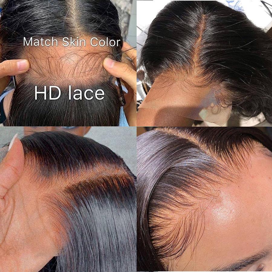 Pre Plucked HD Transparent Straight Brazilian Human Hair Lace Front Wig For Black Women Glueless High Density - 假发