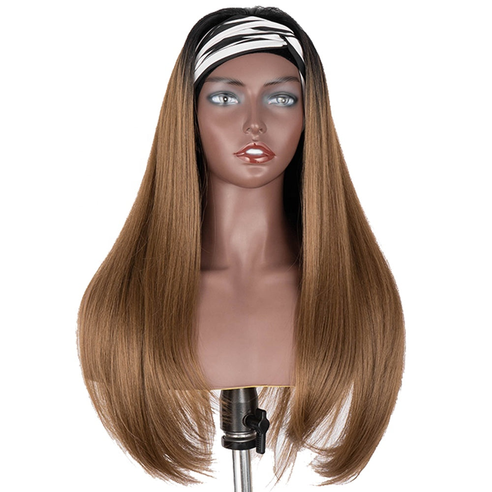 Headband Wigs For Black Women Straight Human Hair Brown Color 27# Wig Glueless Headband