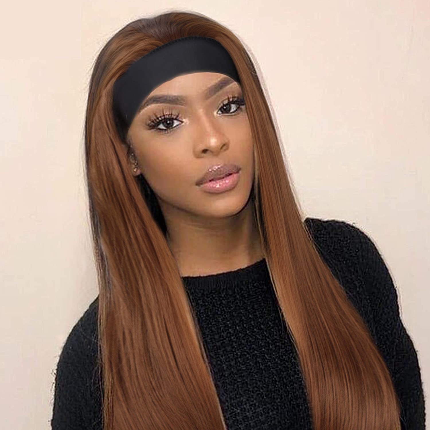 Pre Colored 30# Brown Human Hair Straight Headband Wig Affordable Price Clearance Sales