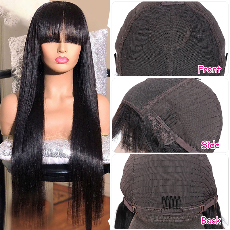 YesWigs Affordable Price Machine Made Human Hair Straight Wig With Bangs