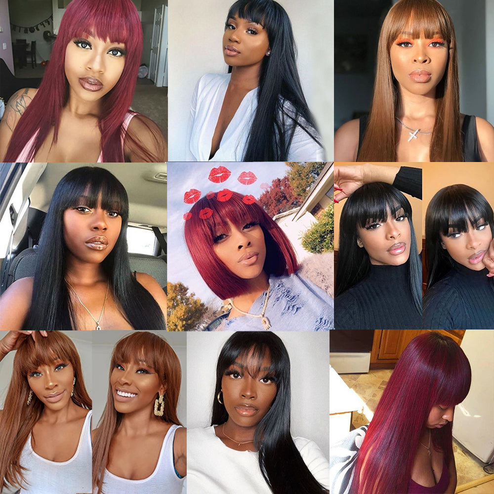 YesWigs Affordable Price Machine Made Human Hair Straight Wig With Bangs