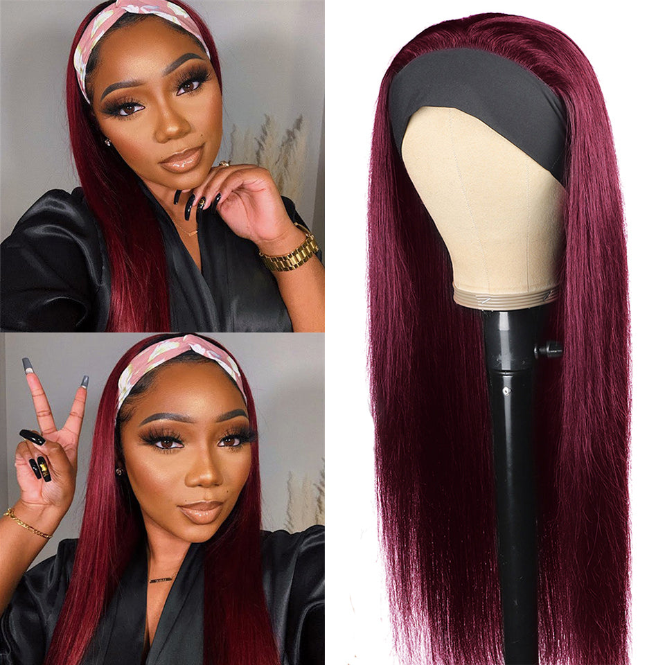 Pre Colored 30# Brown Human Hair Straight Headband Wig Affordable Price Clearance Sales