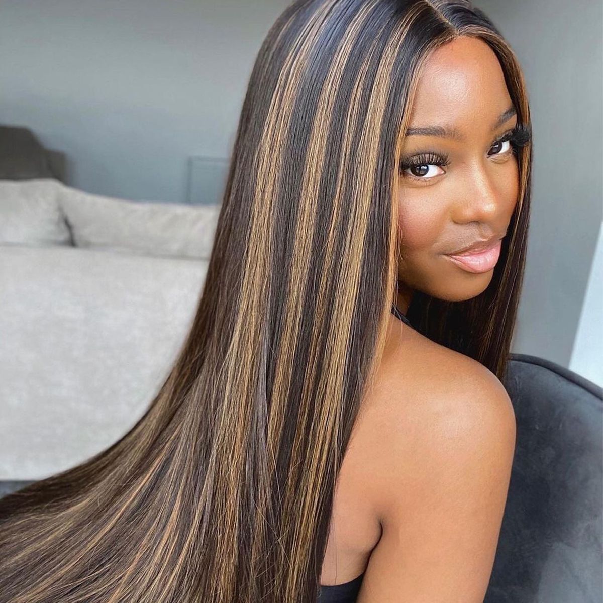 Highlight Human Hair 4/27# Ombre Wig 180% Density Silky Straight Indian Hair HD Transparent Lace Frontal Closure Wig Pre Plucked