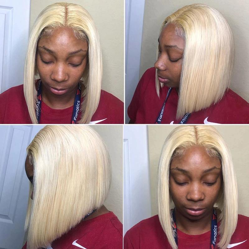 HD Transparent Lace Pre Plucked Blonde 613 Bob Lace Frontal Wig Straight Human Hair Lace Front - 