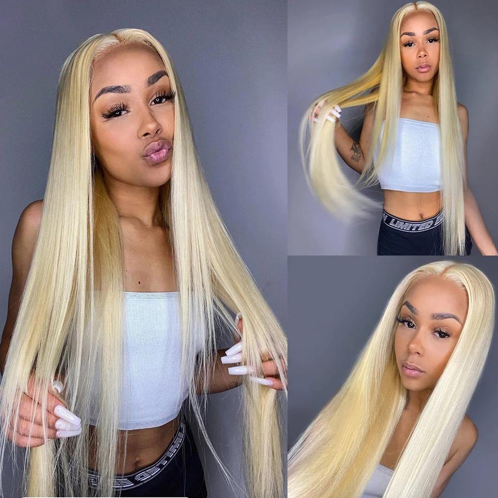 613 Blonde Straight Human Hair HD Transparent Lace Front Wig Pre Plucked - 