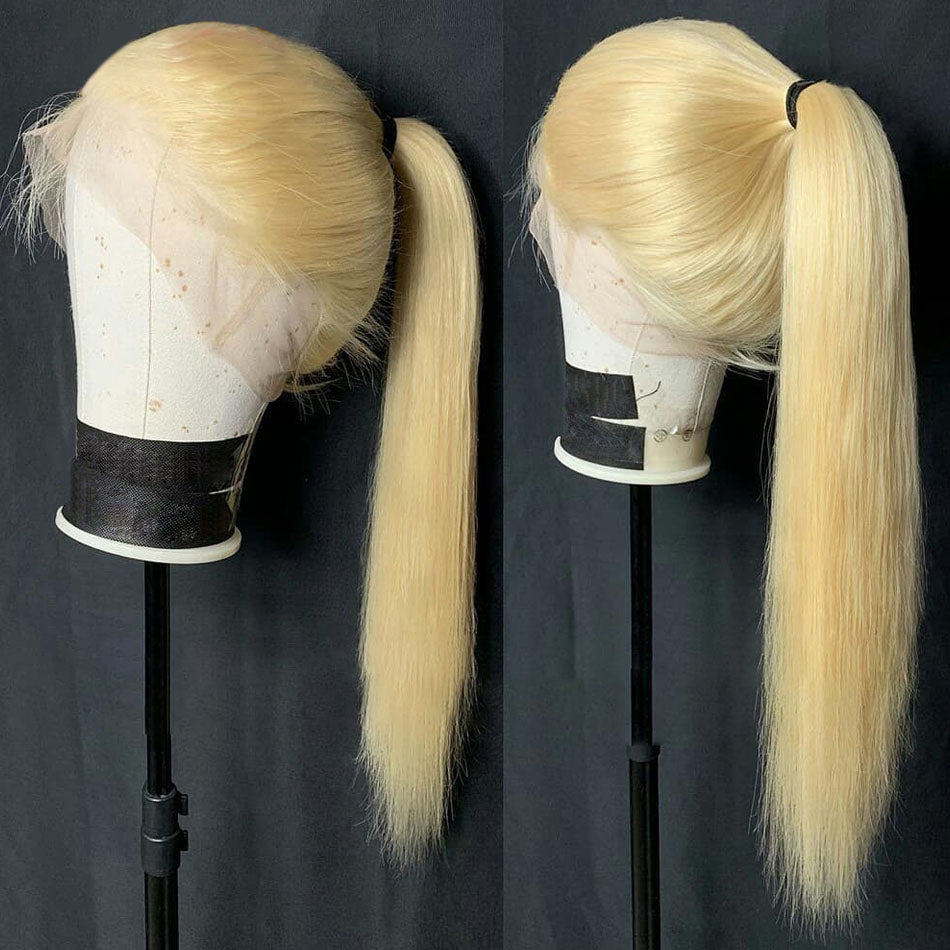 613 Blonde Straight Human Hair HD Transparent Lace Front Wig Pre Plucked