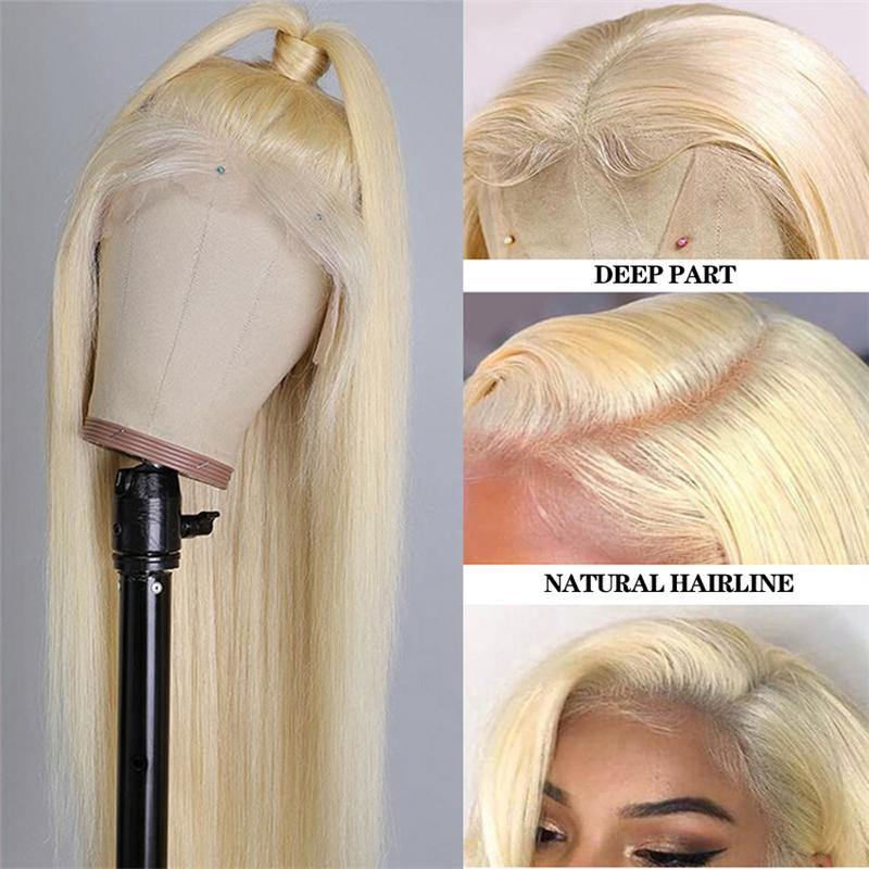 Blonde 613 Body Wave Human Hair HD Transparent Lace Lace Frontal Wig Pre Plucked - 