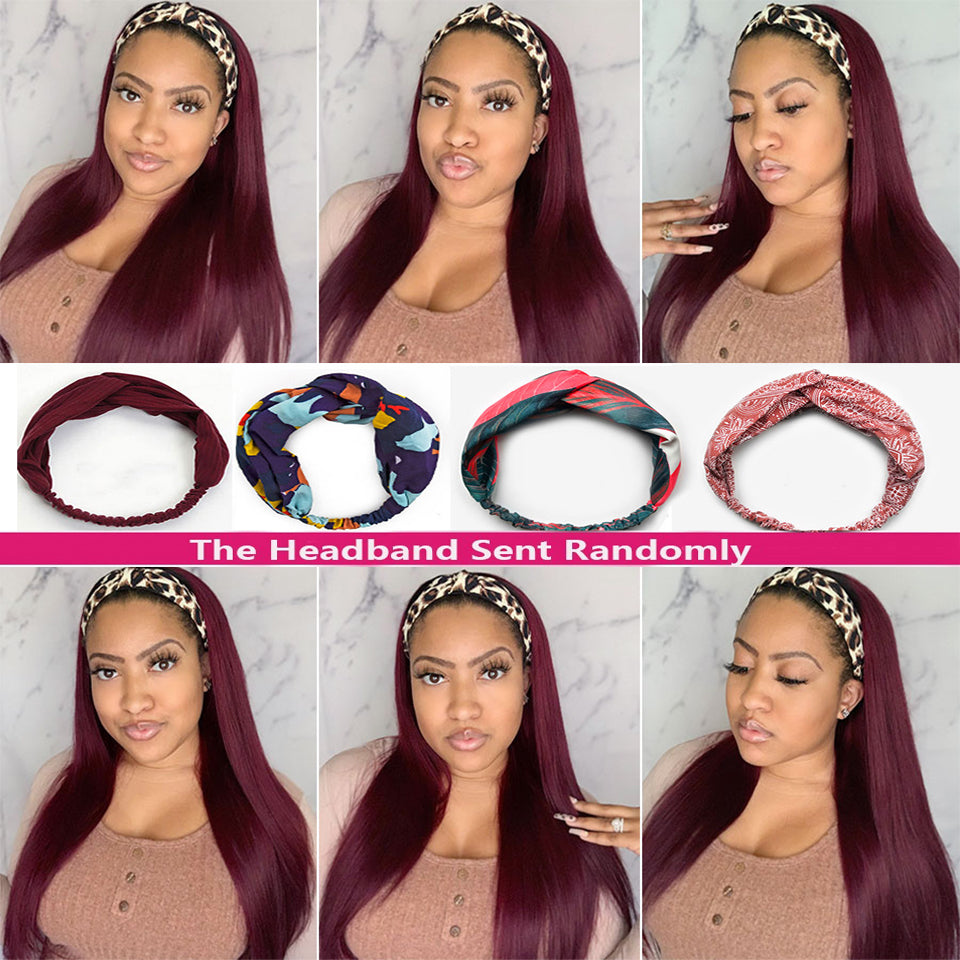 Headband Wigs For Black Women Straight Human Hair Brown Color 27# Wig Glueless Headband