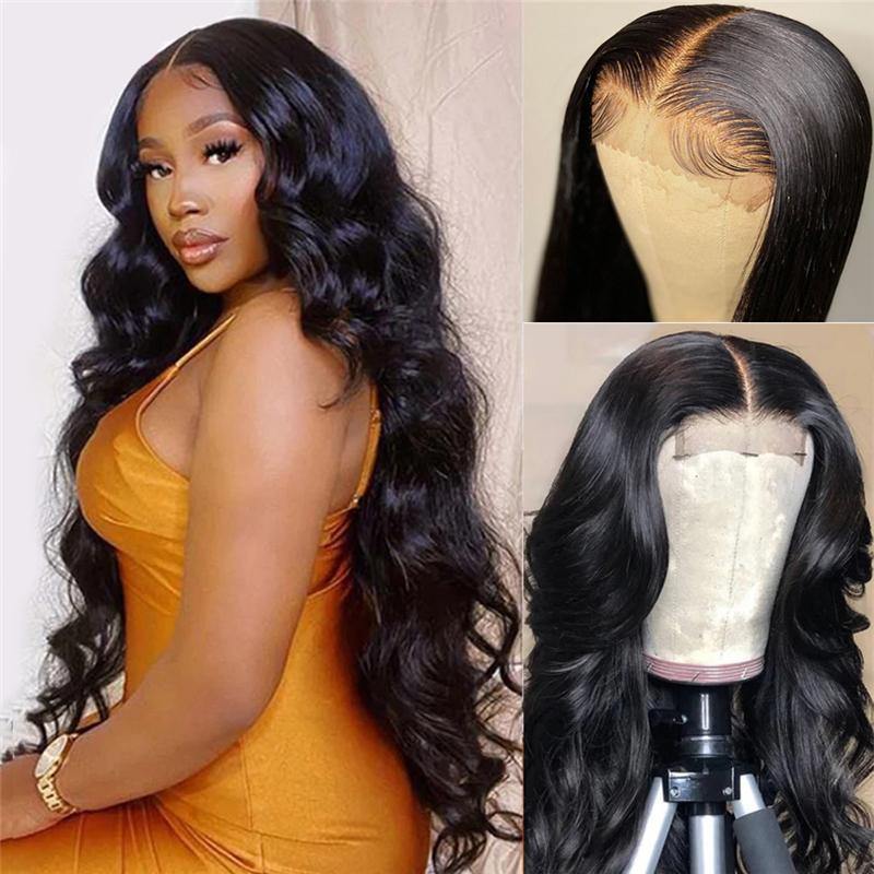 Pre Plucked Body Wave HD Lace Transparent Closure Wig Full High Density Bleached Knots - 