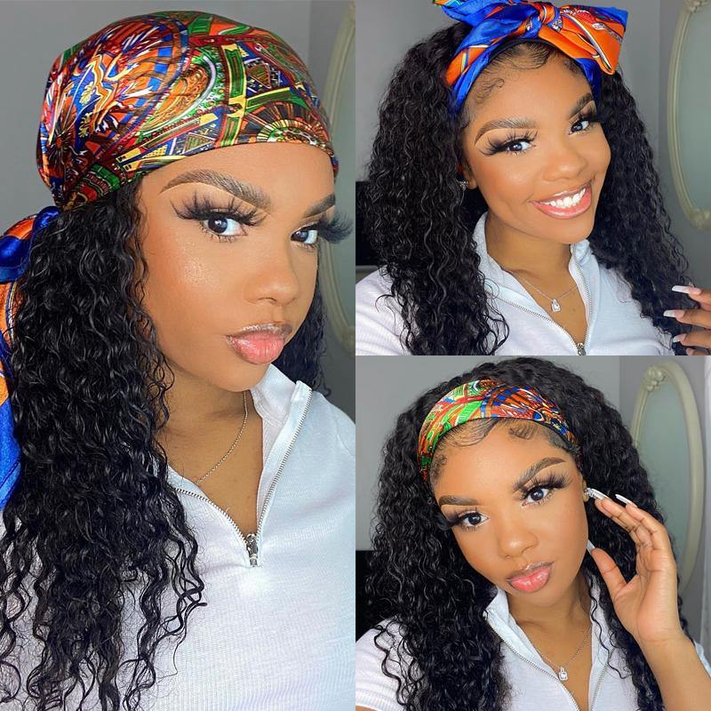 High Quality Affordable Glueless Kinky Curly Headband Wig Thick Full Ends - 