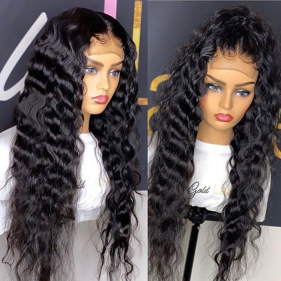 Deep Curly Wave 180% Density Pre Plucked 4X4 Lace Closure Wig Human Hair For Black Women - 假发