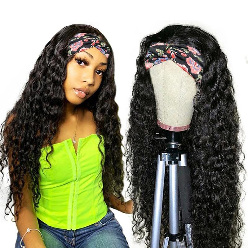 Glueless Affordable Deep Curly Wave Headband Wig Human Virgin Hair High Density - 