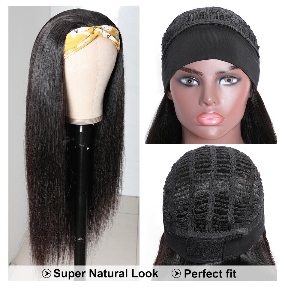 180% Real Human Hair Glueless Headband Wig Straight Human Virgin Hair Wig - 