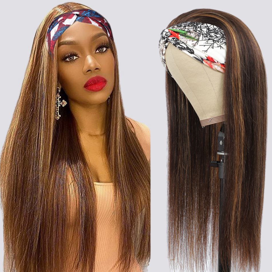 28 30 32 Inch Highlight Brown Blonde Virgin Hair Headband Wig Human Hair For Black Women