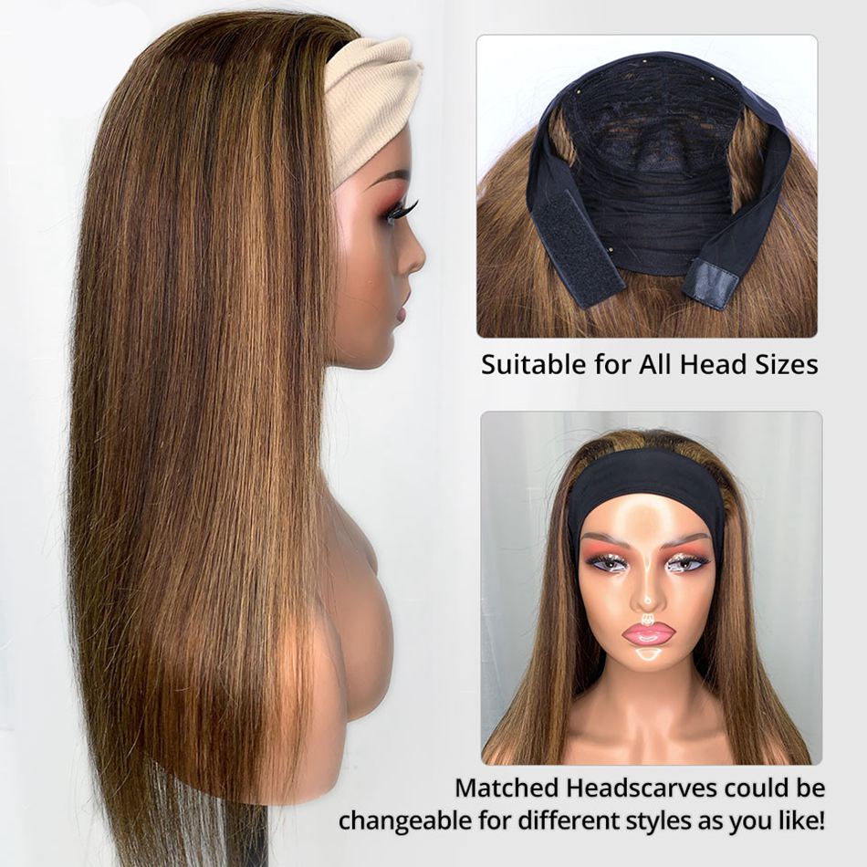 28 30 32 Inch Highlight Brown Blonde Virgin Hair Headband Wig Human Hair For Black Women