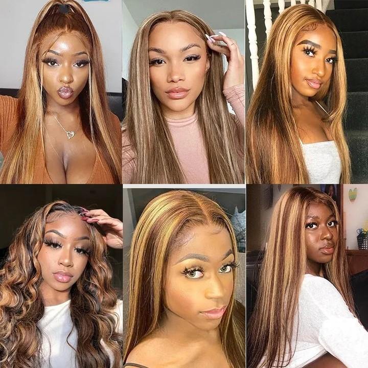 150% Highlight Honey Blonde Color Pre Plucked Full Ends Lace Front Wig Straight Human Hair For Black Women - 假发