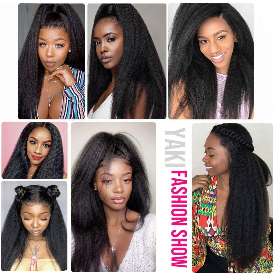 Yaki Kinky Straight Real Virgin Human Hair Transparent Lace Closure Wig Pre Plucked Bleached Knots - 假发